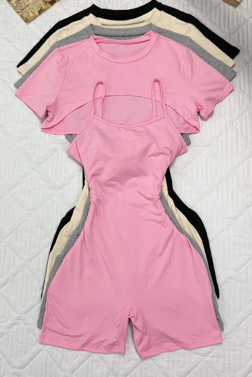 Every color is cute. I like to wear a pink suit to go outdoors🥰#fahion#fyp#tiktokshop#tiktokshopmademebuyit#romper#tees#2piecesets#casualsets#jumpsuit#womenswear#fourpiecesets#coordsets#aasymmetircal#hem#super#necktees#camitops#summerclothes#outfits#downtown#girlclothes#spotlightfinds#tiktokshopfinds#womenclothes