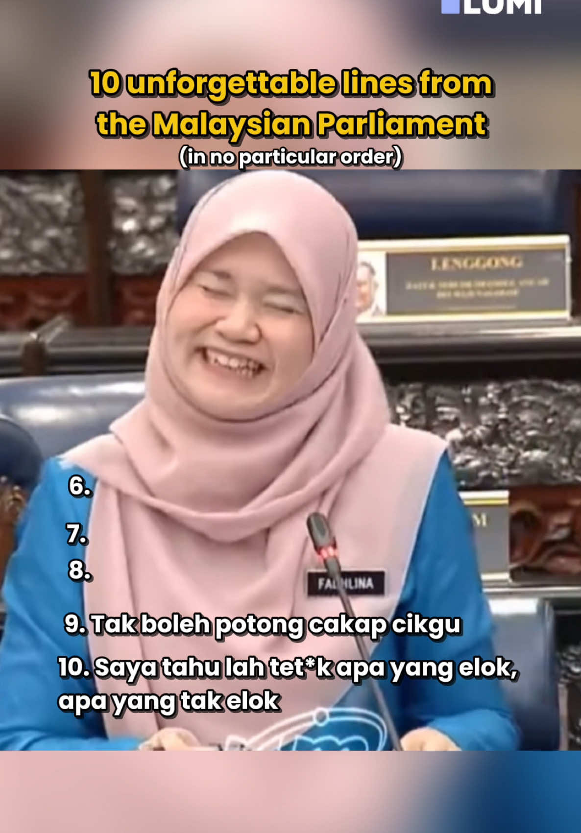 #6...  😭  Which of these unforgettable lines from the Malaysian Parliament lives rent free in your mind? Jom comment 👇 🗓️ Just one more month till the next Parliament sitting. Stay tuned for more juicy content straight from the Dewan Rakyat.  📲 Download the Lumi News app for all the latest Parliament updates!