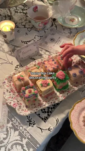 This your sign to decorate petit fours for your tea party 🫖🍰 Hosted with @andrea bea 💕 #cake #teaparty #girlsnight #girlhood #afternoontea #besties #craftideas