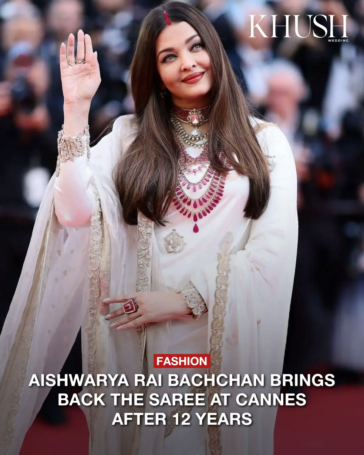 Dressed in heirloom banarasi saree by Manish Malhotra, ARB honour Indian heritage on the red carpet. #aishwaryaraibachchan #cannes2025 