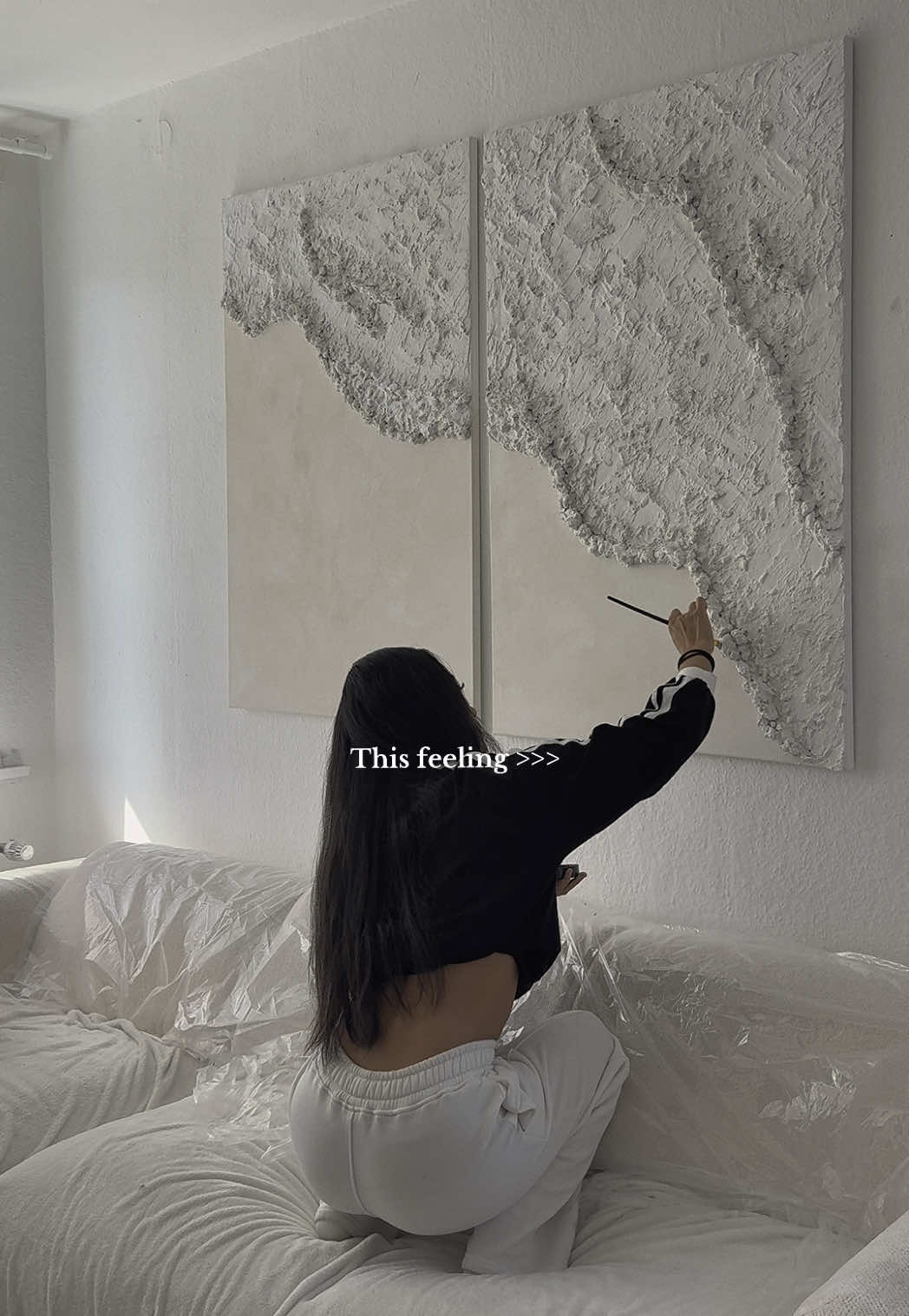 Just over here working on some arts while the world falls apart… ☁️ #texturedart #texturedcanvas #wallart #3Dart #neutralaesthetic #homedecor #interiordesign #modernart #tiktokart 