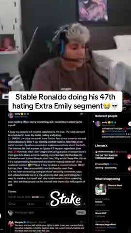 Stable Ronaldo doing his 47th hating Extra Emily segment😭💀 #stableronaldo #extraemily #fyp #viral #lacy #faze 
