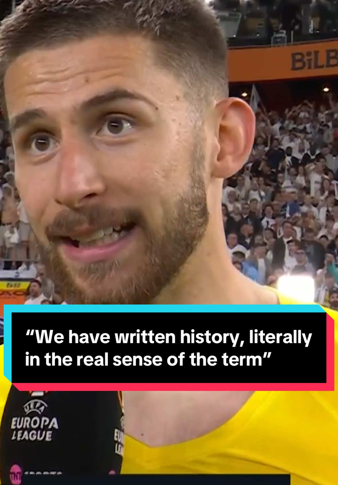 “We have written history, literally in the real sense of the term” Guglielmo Vicario attempts to sum up his feelings after winning the Europa League 🤍🏆 #tottenham #tottenhamhotspur #europaleague 
