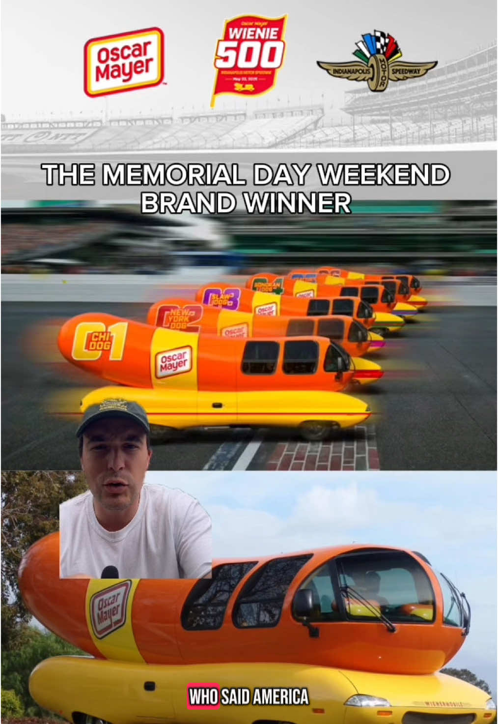 well done @Oscar Mayer. a very creative and fun sponsorship for the #indy500 this #memorialdayweekend 🌭 #sportsmarketing 
