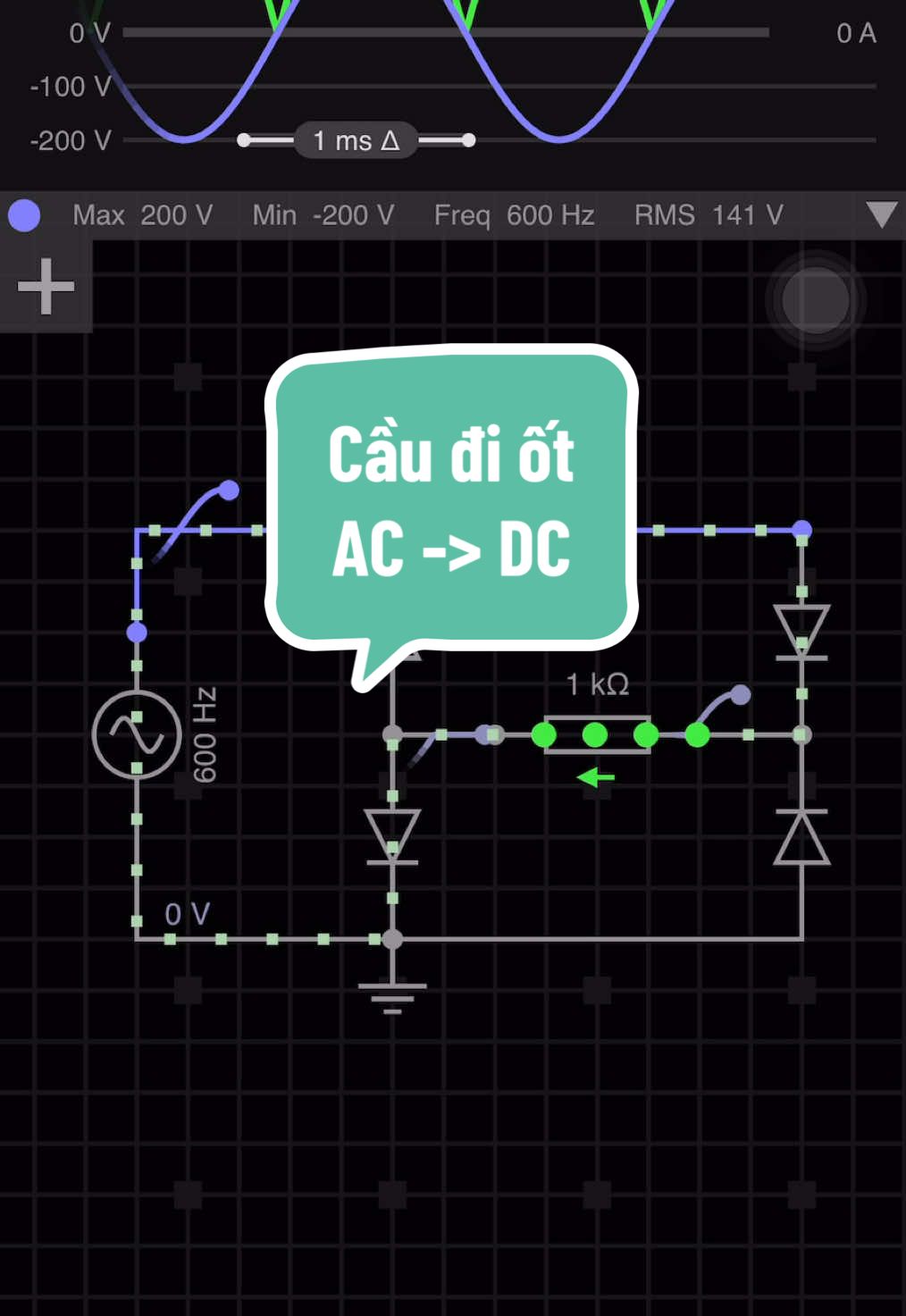 💡 “Cầu đi ốt - Biến AC thành DC dễ hiểu nhất!” ⚡🔋 📈 Sóng vào và ra rõ ràng – học điện tử không còn khó! Bạn thắc mắc dòng xoay chiều biến thành một chiều như thế nào? Đây là mạch chỉnh lưu cầu đi ốt – nguyên lý cực đơn giản nhưng ứng dụng khắp mọi nơi! Xem kỹ đồ thị dòng điện & điện áp nhé 👇                    #dien_tu #circuitdesign #dientu #machdien #electronicproject #kienthucdientu #diot #rectifier #ac2dc #hocdien #tiktokhocduong #kienthuchay #arduino #machdienco #kienthuckythuat