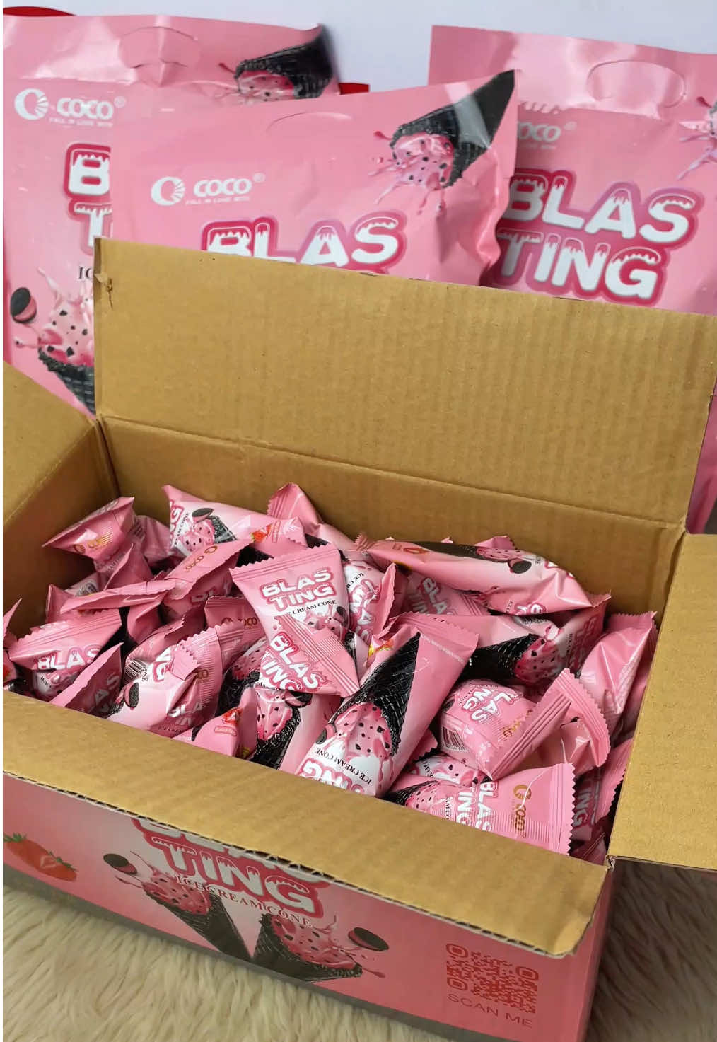 HOT DEALS‼️ 50% OFF‼️  Get 1 KG COCO BLASTING CONE for only ₱260— with 80-90 pcs/box 😱 ORDER NOW! #blastingcone #blastingicecreamcone #blasting #cocoblasting #cocoblastingicecreamcone #strawberry #conebites #cone #icecreamcone #lootbags 