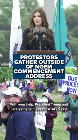 Protestors gathered outside of the United States Coast Guard commencement ceremony where Secretary of Homeland Security Kristi Noem delivered the keynote address. Link in bio for more.