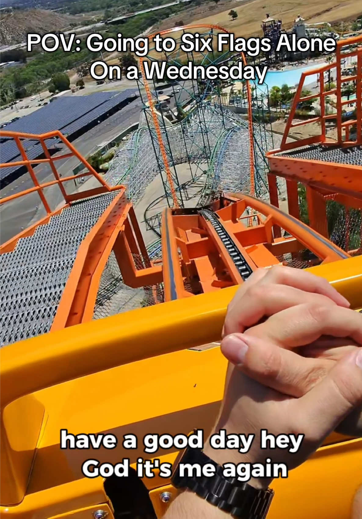 500,000 Likes and I will ride the drop of doom!! #pov #solo #alone #eating #rollercoaster #fyp 