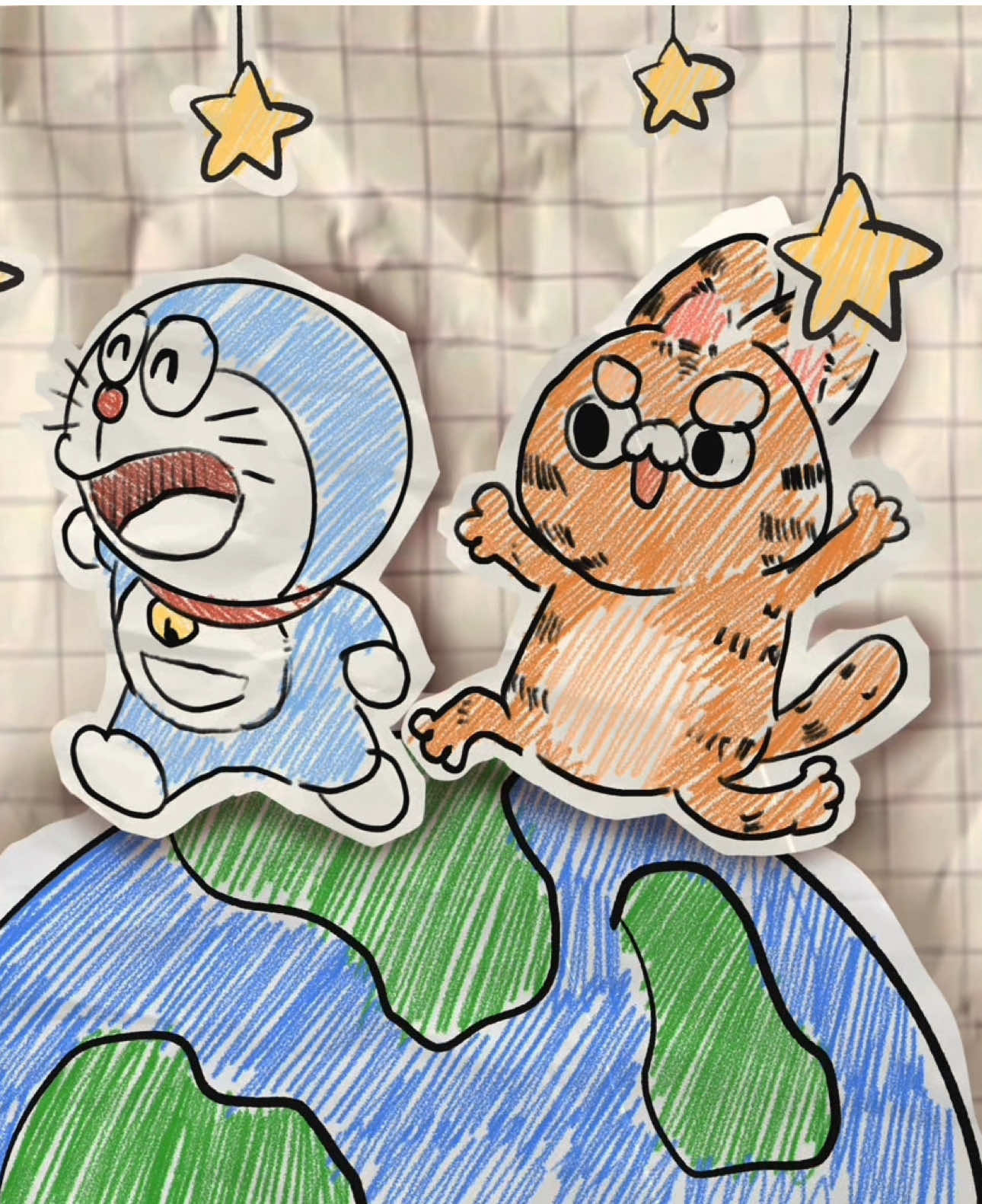 Hai con mèo #conmeocam #vẽ #cute #doraemon 