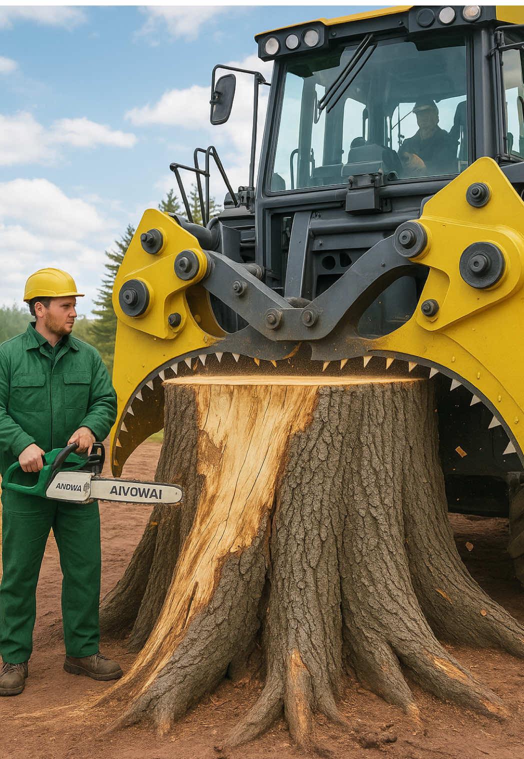 This isn't a machine — it's a tree-eating monster! 🌳😱 Watch this beast of a machine tear through a massive tree like it’s nothing! 🪓💥 Chainsaw vs. monster claws — who wins? #AIWOWAI #machinemonster #treecutting #chainsawpower #heavymachinery #epicwork #timberchallenge #industrialbeast #lumberjacklife #satisfyingcut #mustwatch 