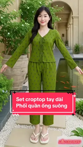 Set croptop tay dài phối quần ống suông. Mặc là thích #thoitrangnu #mannhishop3979 #setthunlanh 