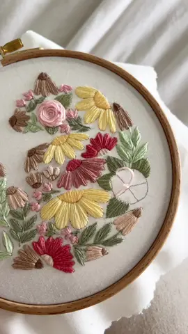 A little behind the scenes look at putting the finishing touches on this new curled kitten pattern coming on June 1st 🌸🌿 #embroidery #fyp #floralembroidery #springflowers 