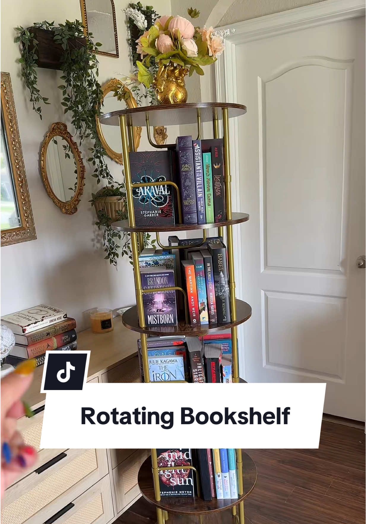 GUYS! The rotating bookshelf is in stock AND on sale! This sold out for most of the summer last year! Grab it before it’s out of stock in your favorite color! #books #BookTok #bookish #bookshelf #bookrecs #tiktokshopmemorialday #booknook #athomelibrary 