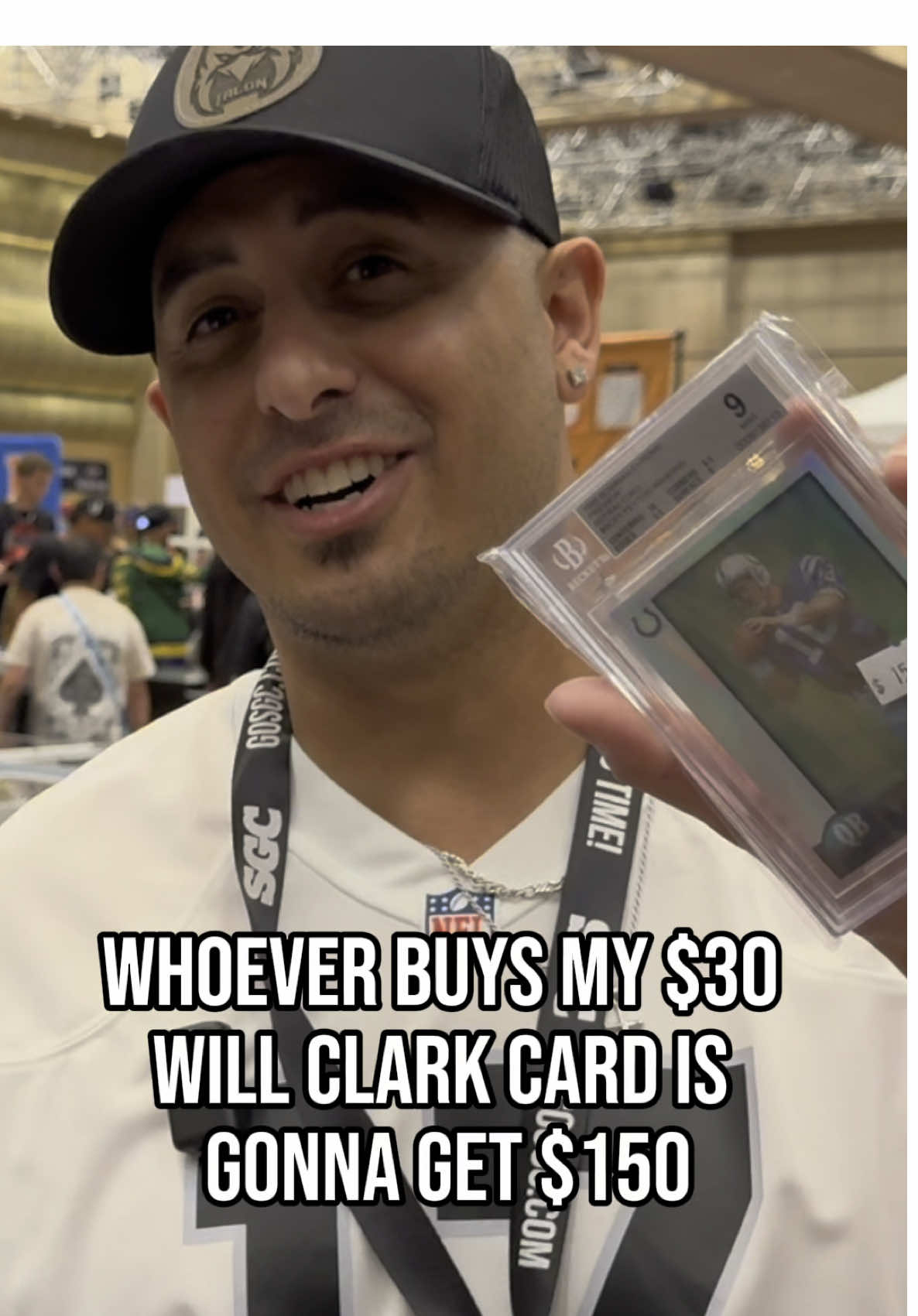 WHOEVER BUYS MY $30 WILL CLARK CARD WILL RECIEVE THIS $150 PEYTON MANNING ROOKIE, FOR FREE! Who will get it?! With @breakingblonde624 and @titoo2xx_ cardshow in Las Vegas. . My Thoughts: Will Clark anyone?! 😂  . Talon May Partners: @ultraprointl @sportswaxpromotions  . @sportswaxpromotions