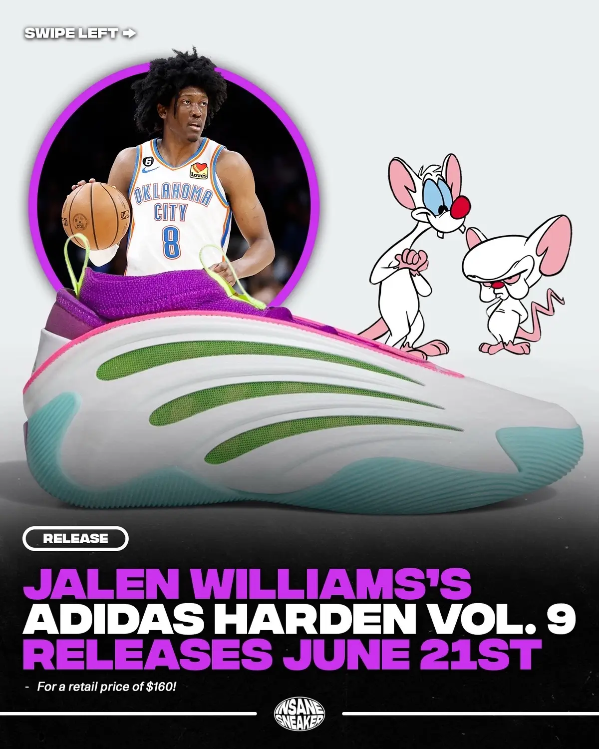 The Jalen Williamson's adidas Harden Volume 9 (JQ4003) is expected to Release on June 21st for $160 via adidas and select Retailers 🐭 This colorway is inspired by Pinky and the Brain! Who neede 'em? 🧠💭 #adidas #adidasshoes #jamesharden #jalenwilliams