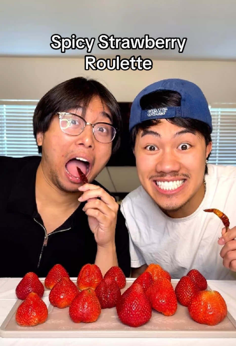 Spicy Strawberry Roulette 🥵🥵🥵 #strawberry #strawberries #candy #spicy #izzyandmary #maryalexis #lifewithbrothers #fyp #viral #xyzbca #challenge 