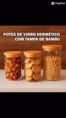 INCRÍVEL  Kit com 3 potes de vidro com tampa hermética de bambú - 1,8L +1,2L + 800ml - Aproveite! Enquanto durar nosso estoque.  #potehermético #portamantimento #hermetico #tampabambu #r1casadecor 