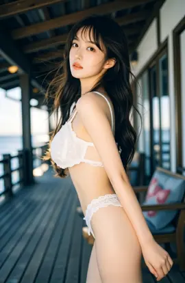 レースの透け感と海の音が織りなす、極上のひととき。#レースビキニ #海辺の景色 #日本美女 #スロー動画 #日系グラビア 