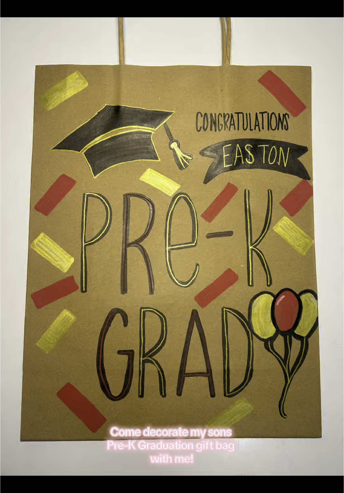 Come decorate my sons Pre-K Graduation gift bag w/ me! #prekgraduation #handdrawn #handdrawngiftbags #fyp #giftbag 