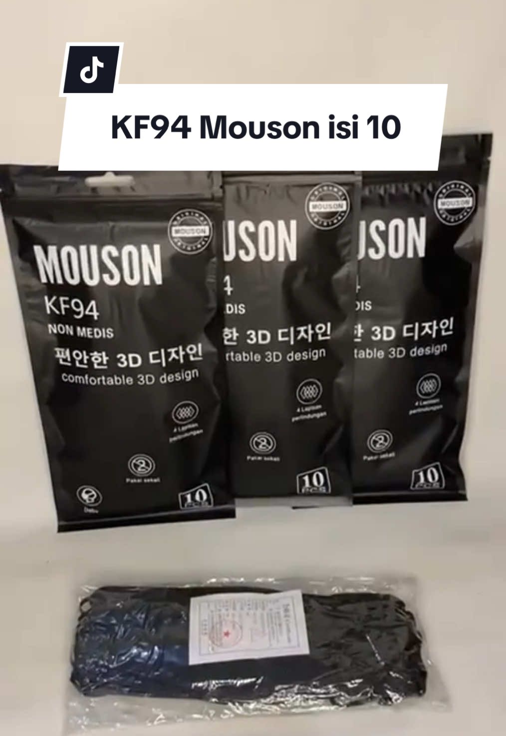Masker KF94 mouson original isi 10 pcs. Ada 4 lapisan perlindungan yang sudah diuji anti droplet sehingga cocok digunakan untuk menghadapi virus dan polusi ibu kota dengan penampilan elegan #virus #covid19 #racuntiktok #mouson #maskerviral #masker 