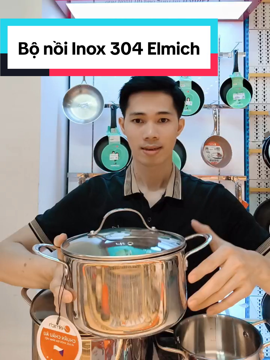 Bộ nồi inox 304 Elmich 16.20.24cm. Đáy từ đúc liền thân 3 lớp. #dobep #nồi #elmich #bonoi #xuhuong 