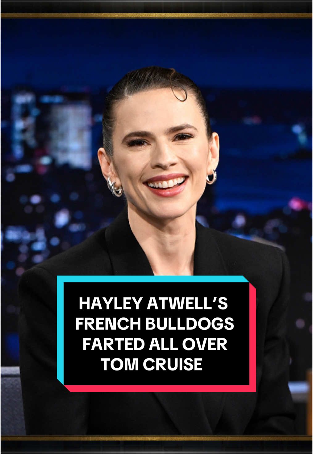 @Hayley Atwell’s french bulldogs farted all over Tom Cruise 😭 #FallonTonight #TonightShow #HayleyAtwell #TomCruise #MissionImpossible #JimmyFallon 