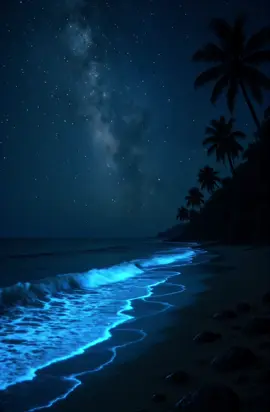 A mesmerizing bioluminescent beach at night 💙 #beautiful #aestheticvideos #beachvibes #relaxingvideos #calm #peaceful #fyp #fypシ #bioluminescentbeach 