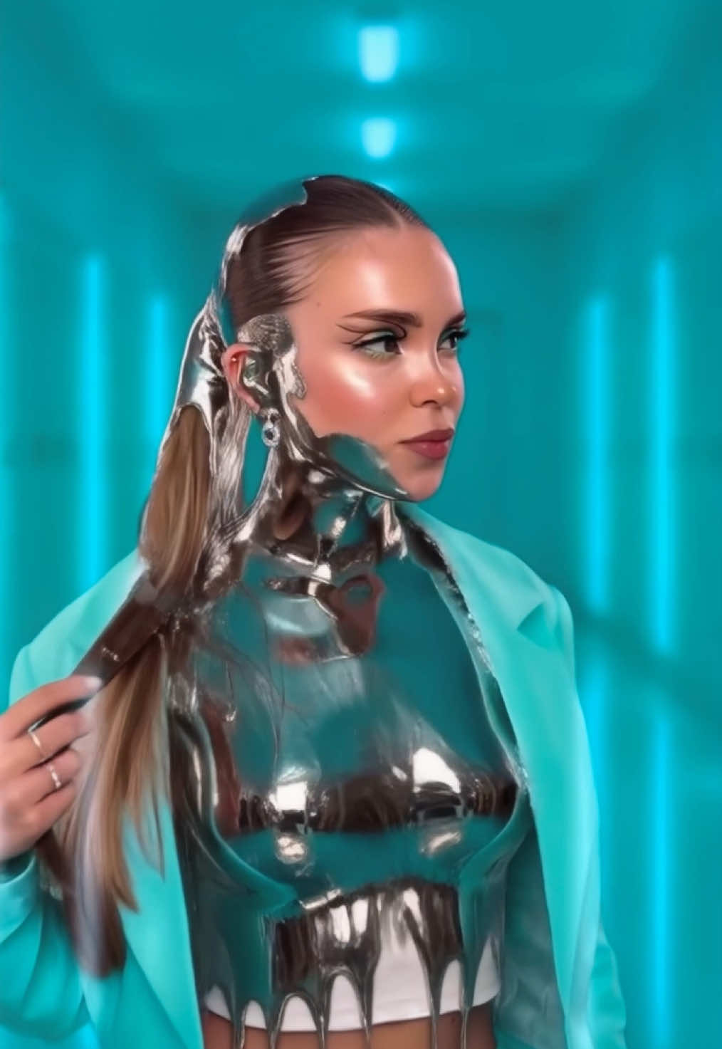 New Trend 🩵  Turning Metal x Melting 🔥 Need tutor?) ✨ #ai #aivideo #aigenerated #beauty #GlowUp #makeup #transformation #transition 