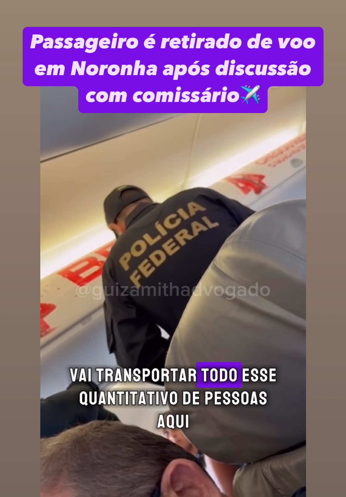 Passageiro é retirado de voo após discussão em Noronha ✈️ Um passageiro foi retirado de um voo no aeroporto de Fernando de Noronha, após consumir bebida alcoólica e discutir com um comissário de bordo. A Polícia Federal foi acionada e retirou o passageiro da aeronave. De acordo com relatos, ele teria se recusado a obedecer às orientações da tripulação sobre a proibição do consumo de bebida alcoólica naquele momento, o que levou à necessidade de intervenção policial para garantir a segurança do voo. Em casos como esse, a recusa de embarque ou retirada do passageiro pode ocorrer quando há risco à segurança ou ordem pública a bordo. Você já presenciou alguma situação parecida? Me conta aqui nos comentários 💬 Siga nosso perfil para mais orientações sobre os direitos dos viajantes ✈️➡️ 🎥: G1 #direitosdosviajantes #direitosdospassageiros #direitodoviajante #direitodopassageiro #advogadodoviajante #advogadodopassageiro #vooatrasado #voocancelado #vooalterado #viagem #extraviodebagagem #danomoral #overbooking #latamairlines #gollinhasaereas #azullinhasaereas #guizamithadvogado 
