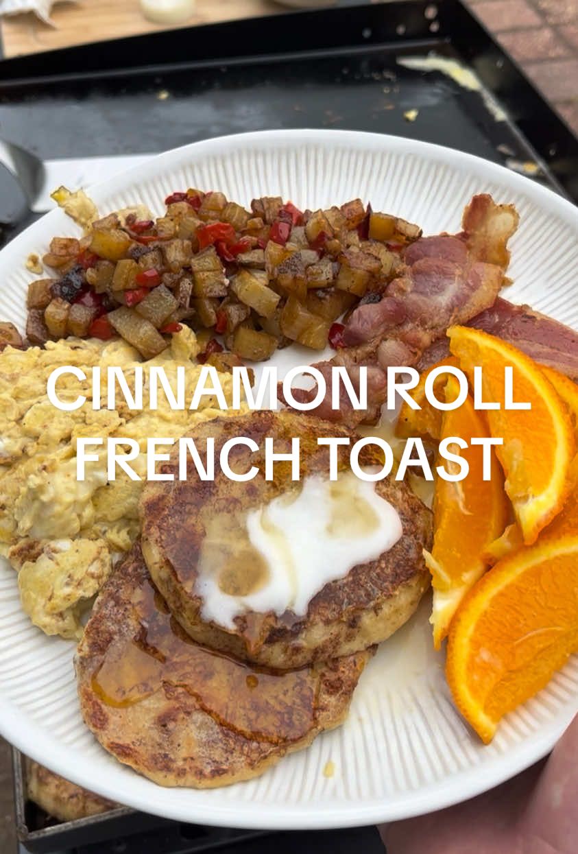 My wife wanted cinnamon rolls and I wanted French toast. How about both?  #blackstone #blackstonegriddle #griddle #flattop #breakfast #cheesetax #cinnamonroll #frenchtoast #breakfastideas #sizzle