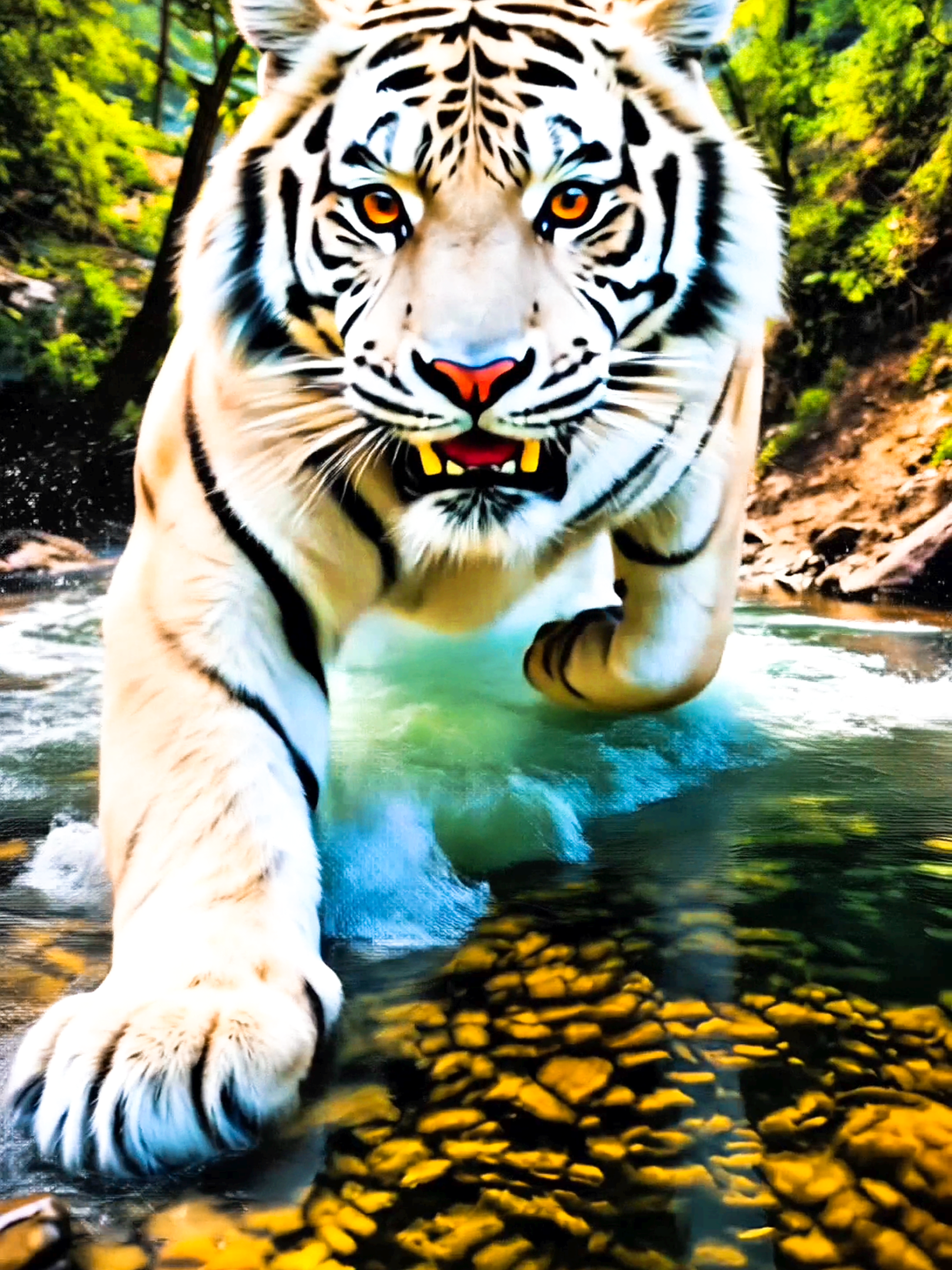 🔥🐅This 4K Live Wallpaper unleashes the raw power of a blazing white tiger leaping through the jungle, soaring across a crystal-clear waterfall bathed in sunlight. The perfect fusion of fire and elegance turns your phone screen into an epic battlefield of nature’s fury and untamed strength! 🐅🔥 #livewallpaper #4klivewallpaper #tiger #nature #attack #adrenaline #power #fantasyart #fyp #fyi 