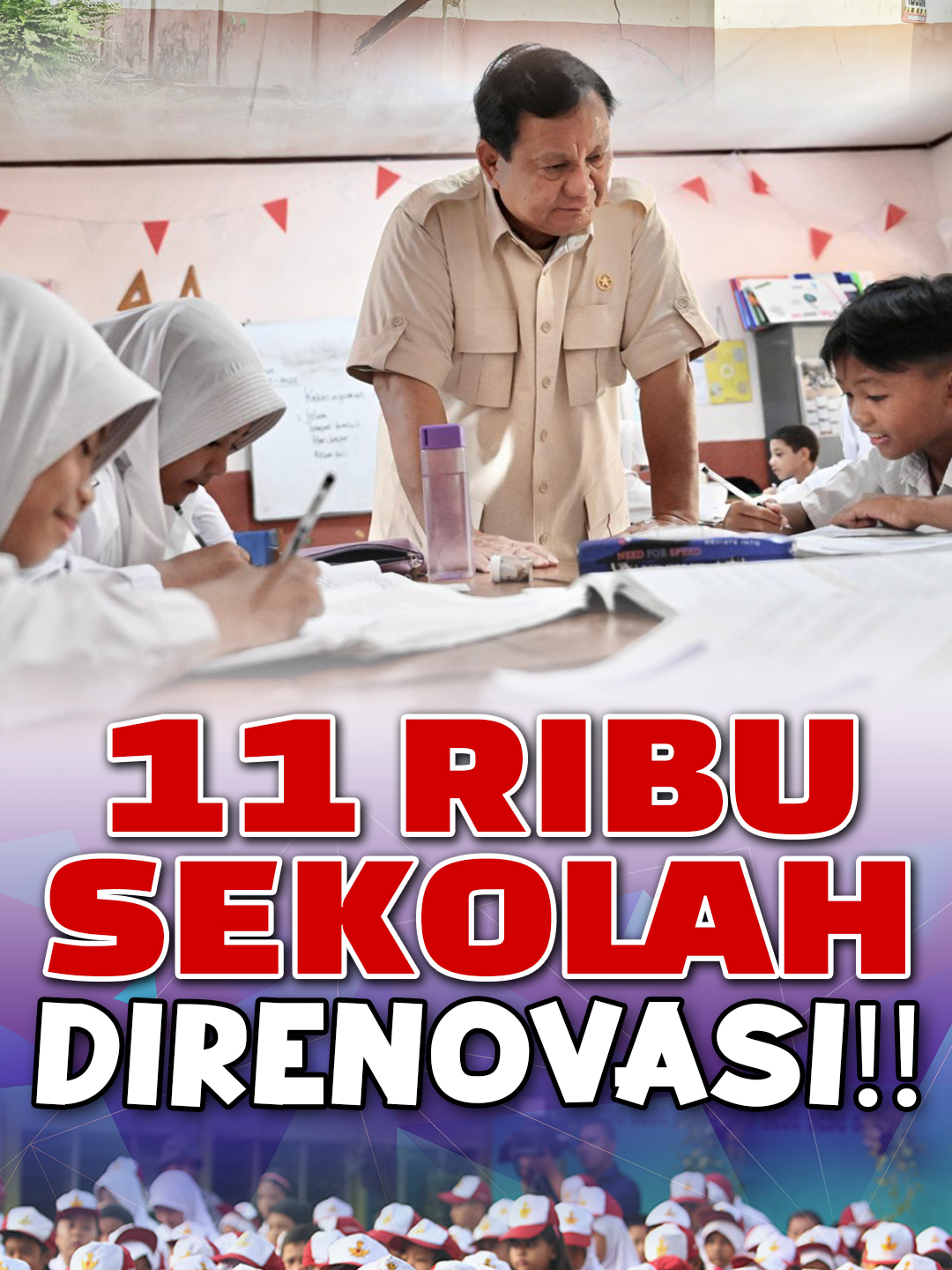 𝟭𝟭 𝗥𝗶𝗯𝘂 𝗦𝗲𝗸𝗼𝗹𝗮𝗵 𝗗𝗶𝗿𝗲𝗻𝗼𝘃𝗮𝘀𝗶 !! Bangsa yang besar tidak membiarkan anak-anaknya belajar di reruntuhan. -DAR- #kitapastibisa #masdar #prabowo #sekolah #efisiensi