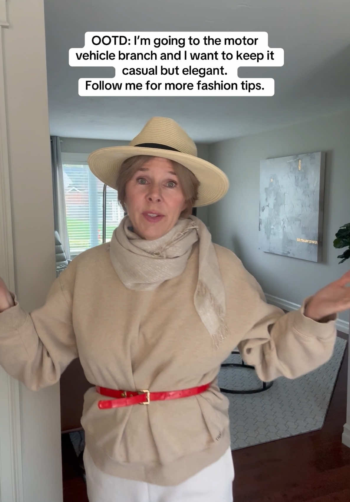 It’s important to choose the right outfit even if it’s for the motor vehicle branch. Just because you reach a certain age doesn’t mean you have to give up on yourself. Follow me for more fashion tips. Sniff. #fashiontiktok #OOTD #funnyvid #comedyreels #comediansoftiktok #relatablecomedy #sweatpants #accessories #funnyskit 