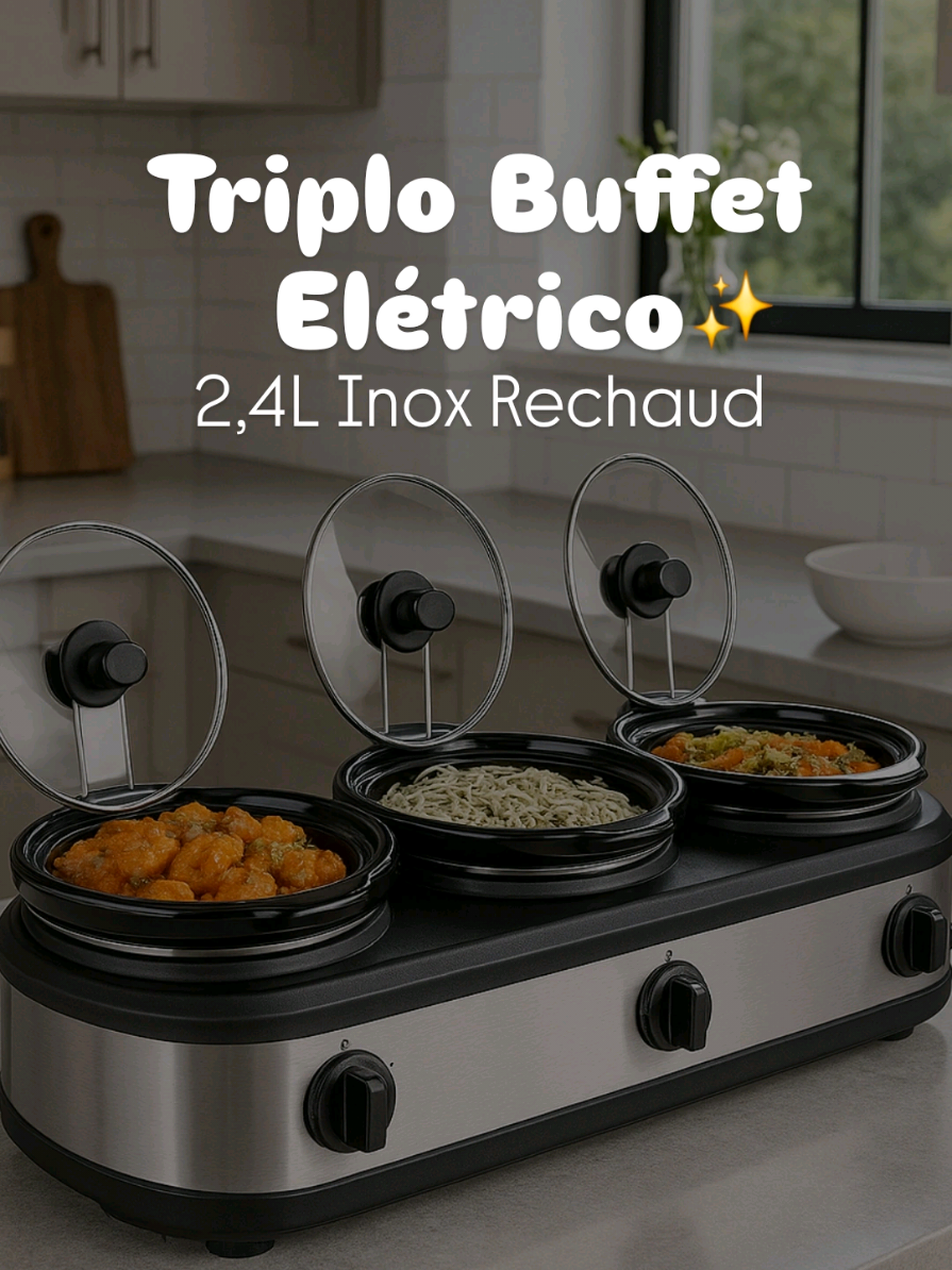 Triplo Buffet Elétrico 2,4L Inox Rechaud... #casa #cozinha #cozinhar #comida #achadinhos #shopee 
