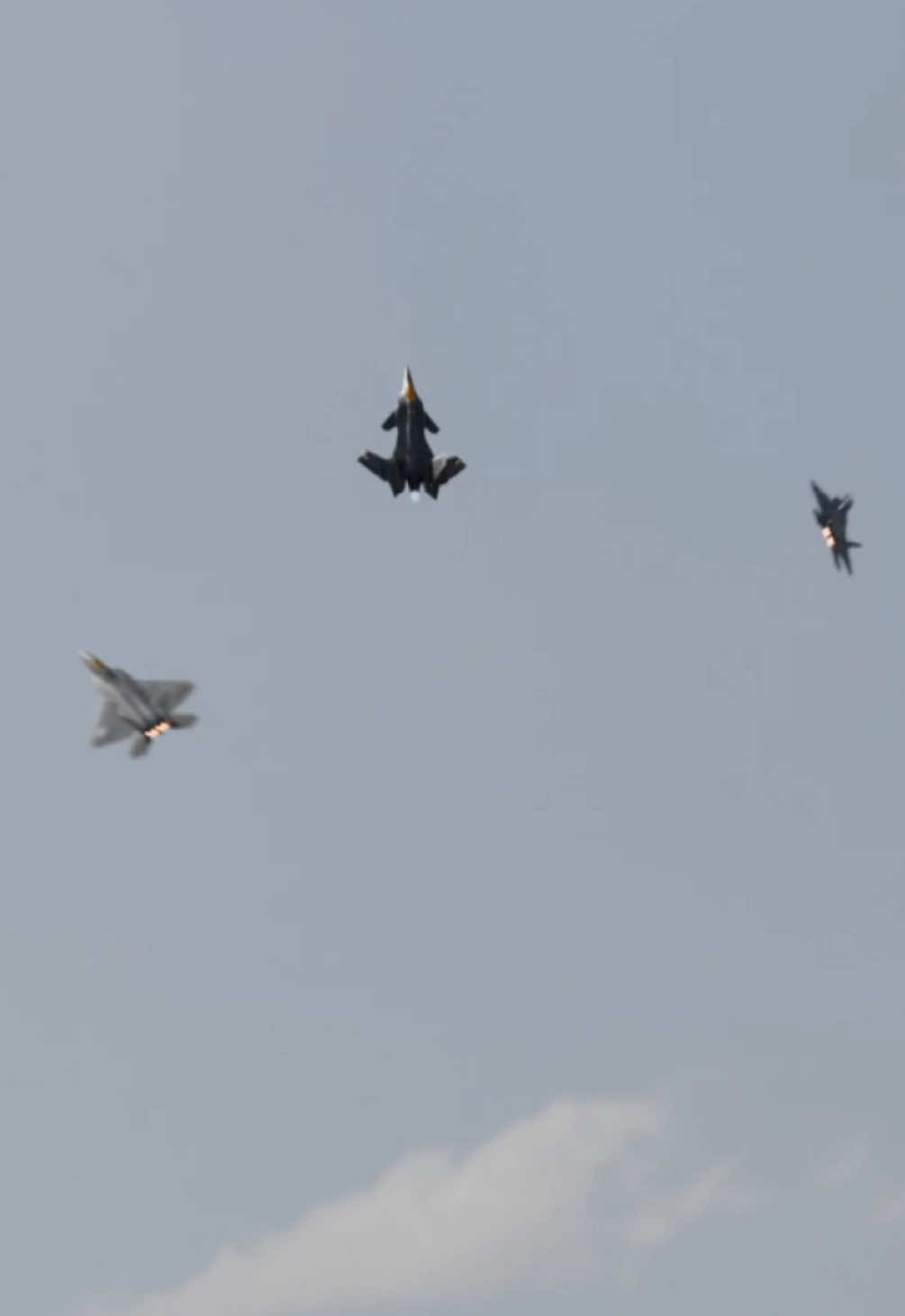 Two F-22s escort what appears to be a new gen fighter 👀 #f47 #f22 #jet #lockhead #aviation #afterburner 