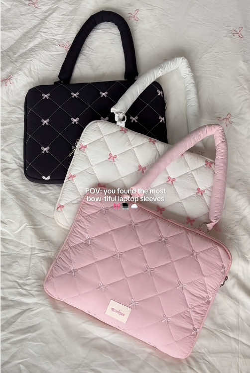 Could these bow-tiful laptop sleeves be your new obsession? 💻🎀💕 #rottique #rottiqueglow #boweverything #puffy #laptopbag #macbook #girlythings #pinkaesthetic #girlyessentials #asmr #unboxing #satisfyingvideo 