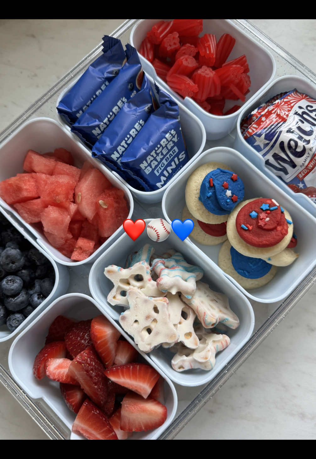 The kids requested red, white & blue themed snacks for Tball tonight ❤️⚾️💙 #asmr #asmrsounds #restock #restockasmr #organizedhome #organization #satisfying #satisfyingvideo #aesthetic #snack #snackprep #snackbox #memorialday 