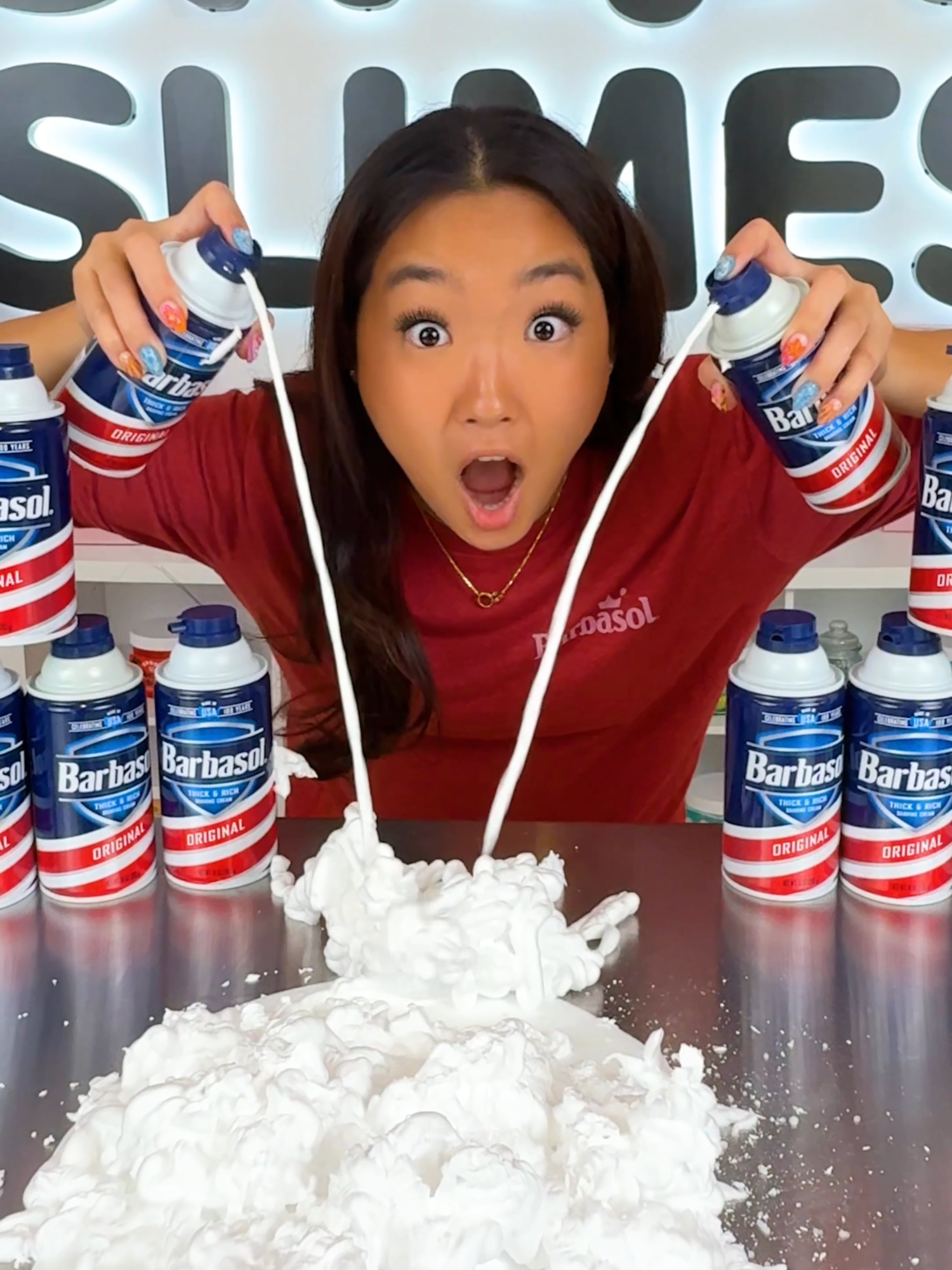 We used 16 cans of Barbasol shaving cream and this slime is already wild 😭 Next week we DOUBLE it again!  #slime #snoopslimes #asmr #Barbasol#ad