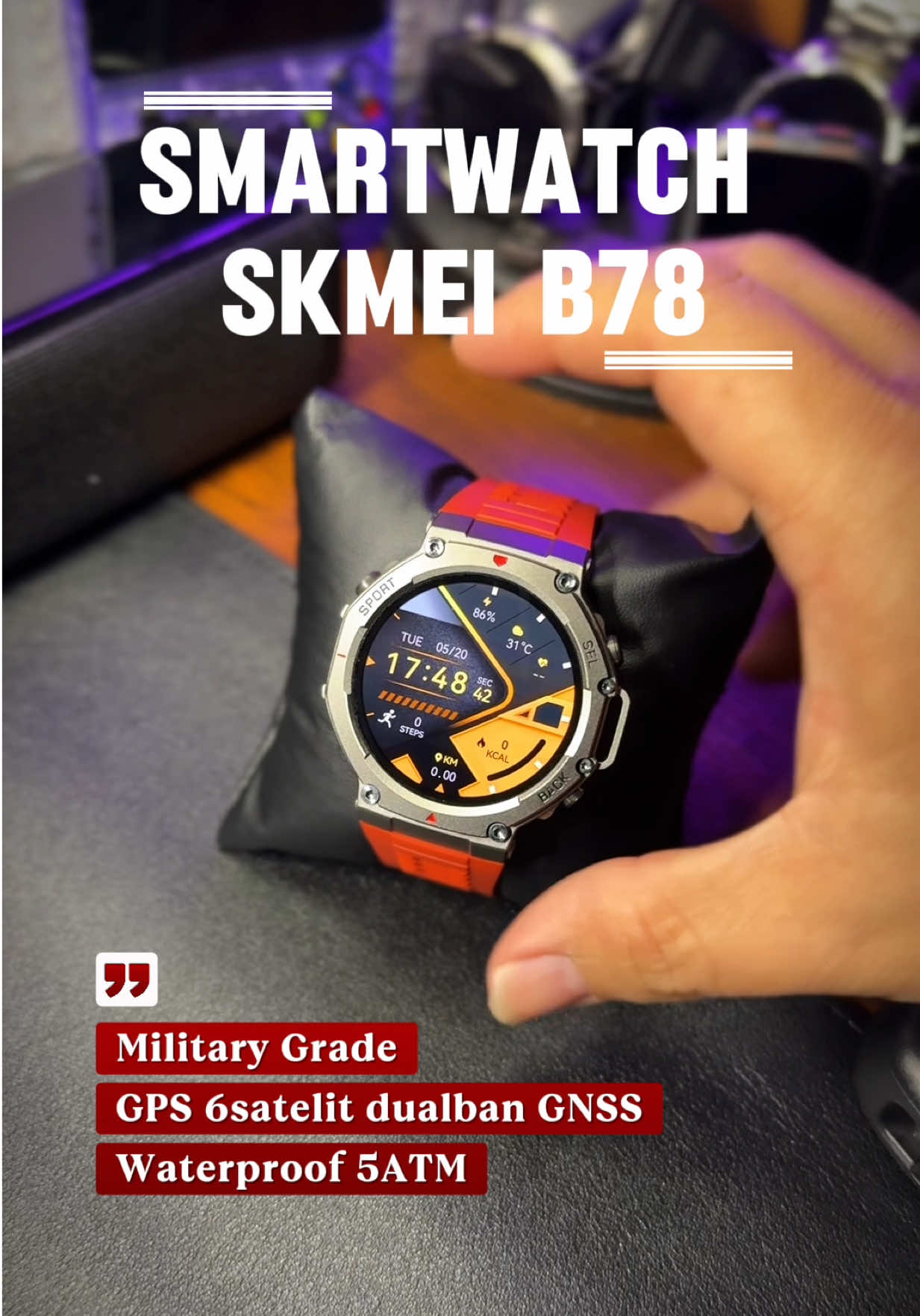 Smartwatch SKMEI B78 fitur lengkap model cakep kualitas standar militer waterproof atm 5 bisa Connect STRAVA altimeter barometer kompas built in gps #smartwatch #smartwatchskmei #skmeib78 #smartwatchgps #promoguncang66 #hobaba 