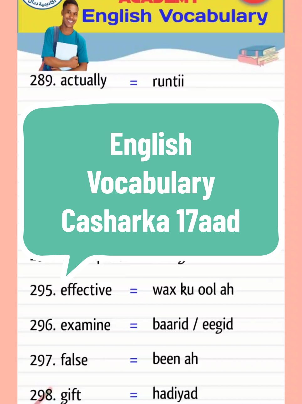 English Vocabulary to Somali #englishiyosomali #fyp #foryoupage #somalitiktok #dadaalacademy 