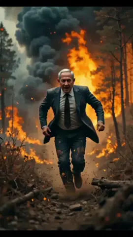 Nethanyahu crying and running through wildfire destruction  Jerusalem Wildfire 🔥  . . #israel #wildfire #fire #jerusalem #freepalestine #benjamin #nethanyahu #fyp #fypageシ #foryoupage❤️❤️ #1millionaudition #aigenerated #ai #gaza #trendingvideos #scary 