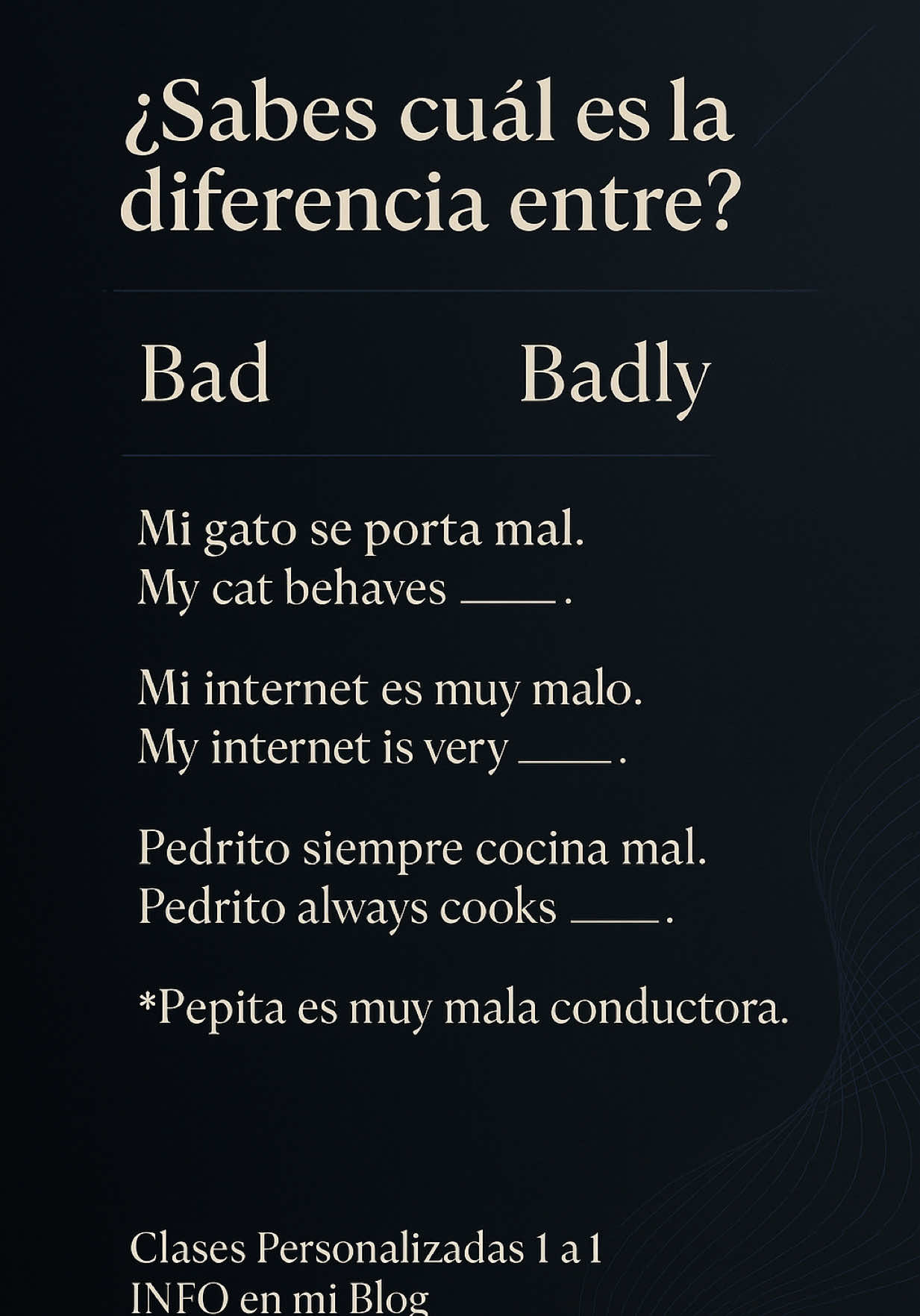 🤩 TE EXPLICO ESTAS PALABRAS SUPER IMPORTANTES 👉🏻 BAD y BADLY en menos de 1 MINUTO en INGLÉS 🚀 ¡LA DIFERENCIA Y CUÁL TIENES QUE USAR! #inglesparalatino #inglespara #aprenderingles #practicaeningles #aprenderinglesconmigo #aprenderinglesgratis #englishlesson #inglesfacil #palabraseninglesyespañol #aprenderinglesentiktok #learnenglish #mexico #latam