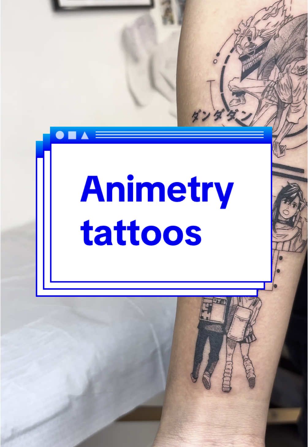 anime geometric tattoos I did! Someone recently told me they’re called animetry☺️ #animetattoo #animetattoos #jujutsukaisen #attackontitantattoo #narutotattoo #jujutsukaisentattoo #dandadan #onepiecetattoo