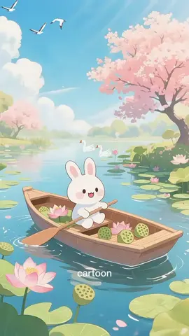 cartoon #animation #Rabbit #playing in the river#boat