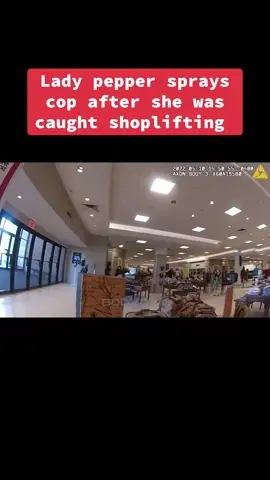 Lady was caught shoplifiting so she runs from the cop and then sprays him with mace #cops #bodycam #fyp #police 