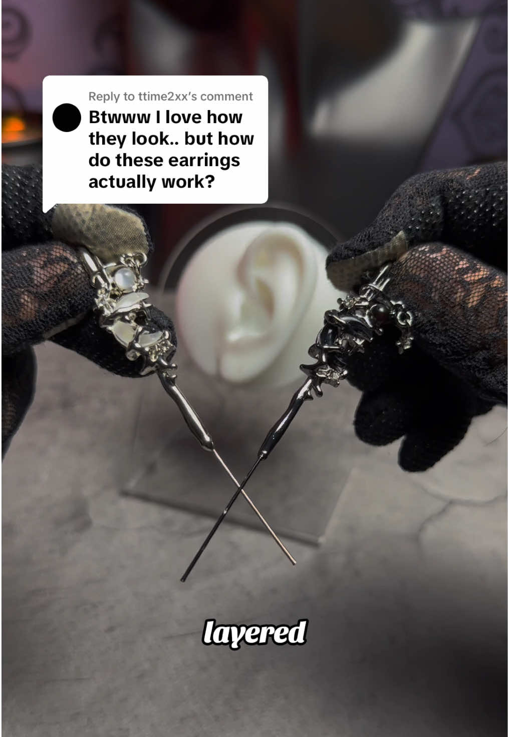 Replying to @ttime2xx quick tutorial on how to wear our hook earrings🖤✨ find them on our profile 🤭 #alternative #goth #piercings #earrings #jewelry #altgirl 