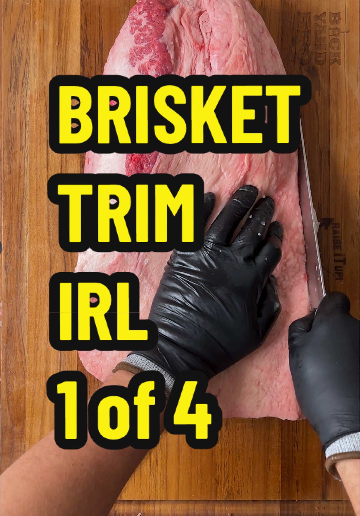 Brisket Trim IRL 1 of 4. This is brisket trim 1 out of 4 from a recent catering event for about 70 people.  Cut the wrapper along the deckle fat so you don’t cut into the meat. Pat down with paper towel. Cut off the mohawk - to get consistent height across the whole point.  Round off the point.  Square off the long side - and round that corner.  Trim off some of the fat that was under the mohawk. Shave off most of the deckle so it lays flat with the rest of the flat muscle.  Trim off the big fat globs from the flat meat. Square off the other long side.  I usually round off that corner, but I’m saving some of this flat meat for burgers so I chopped a big chunk off here.   Clean up the edges. Trim the fat cap down to a ¼ to a ½ an inch. Clean up any remaining edges.   Lately I’ve been pounding it the point down to be more level with the flat. I’ll post the other 3 trim videos soon.  The more comments and likes on this post the faster the next one will come out. #brisket #foodprep #catering #bbq #smokedmeat