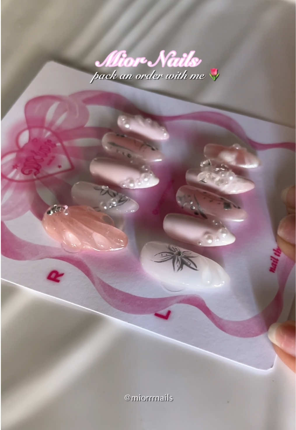PACK THIS PINK FREESTYLE NAIL SET WITH ME 🌷🌸🎀🩰 | girly nails, packing orders, nail pressons