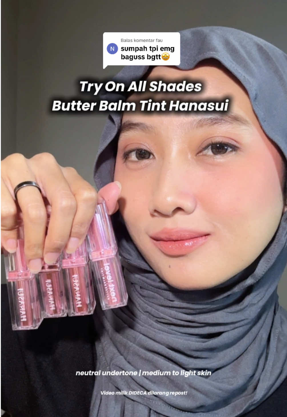 Membalas @fau aslii! Sampe beli all shades 🫵🏻😭 suka banget warnanya gak ada yg gagal #viraltiktok #hanasuinextlevel #butterbalmtint 