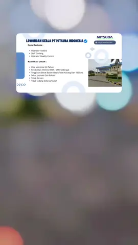 LOWONGAN KERJA PT MITSUBA INDONESIA PT Mitsuba Indonesia sedang membuka peluang lowongan kerja menepati 3 posisi yang terbuka, anda bisa melamar via website berikut : https://karirbkk.com/recruitment-pt-mitsuba-indonesia/ #ptmitsubaindonesia  #mitsuba  #lowongankerja  #infoloker  #tangerang 